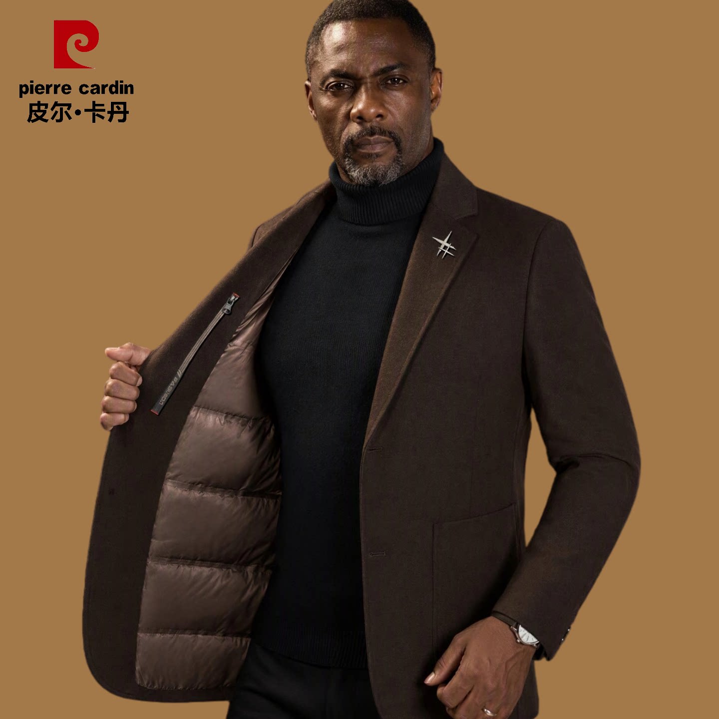 皮尔卡丹高档羽绒服西装冬季轻薄款中老年商务白鸭绒西服男士外套
