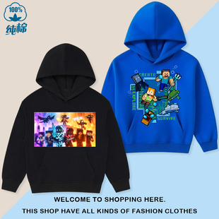 Minecraft我 史蒂夫加绒连帽外套潮 世界联名男大中童卫衣秋冬款