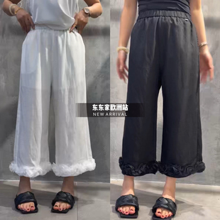 欧洲站26年春夏仙仙网纱花边棉麻八分裤直筒牛仔裤时髦洋气奶奶裤