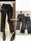 靴裤 欧洲站2025年冬加绒拼接设计时髦九分小直筒皮裤 烟管裤 搭皮草