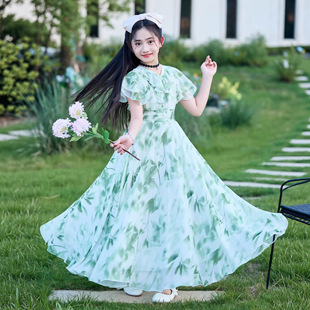 女童夏季连衣裙2026新款儿童夏装长裙雪纺中大童小女孩碎花公主裙