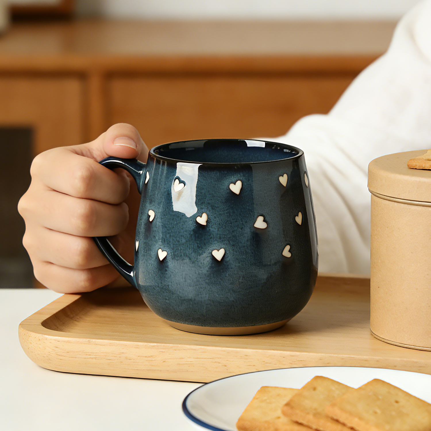 三瓷家 复古风陶瓷马克杯蓝色手绘咖啡杯创意家用大肚杯情侣杯,餐饮具,马克杯,淘宝优惠券,粉丝福利购,淘宝优惠卷