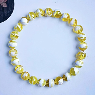 正品 天然俄料蜜蜡精品金瓷白妖孽8.4mm圆珠手串文玩收藏珠宝饰品