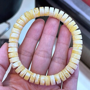 珠宝饰品 文玩时尚 正品 天然俄料高品质白花蜡蜜蜡9mm药片手链女款