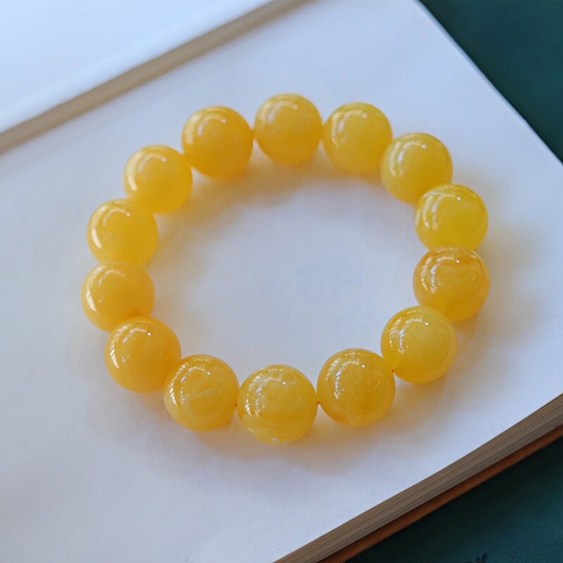 正品天然俄料高品质黄花蜡蜜蜡16mm圆珠手串男款文玩收藏珠宝饰品