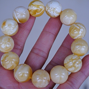 正品 天然俄料高品质妖花白花蜡蜜蜡18mm圆珠手串文玩收藏珠宝饰品