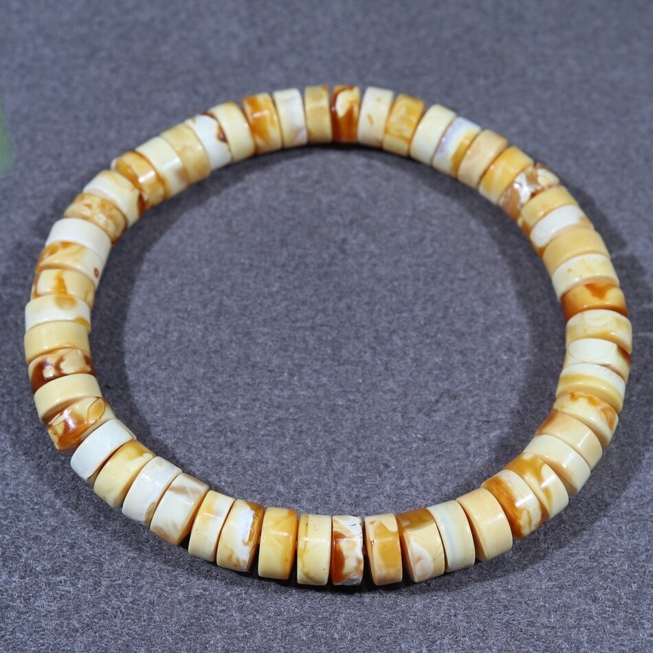 正品天然俄料精品老瓷白花蜡蜜蜡6mm药片手链女款文玩珠宝饰品