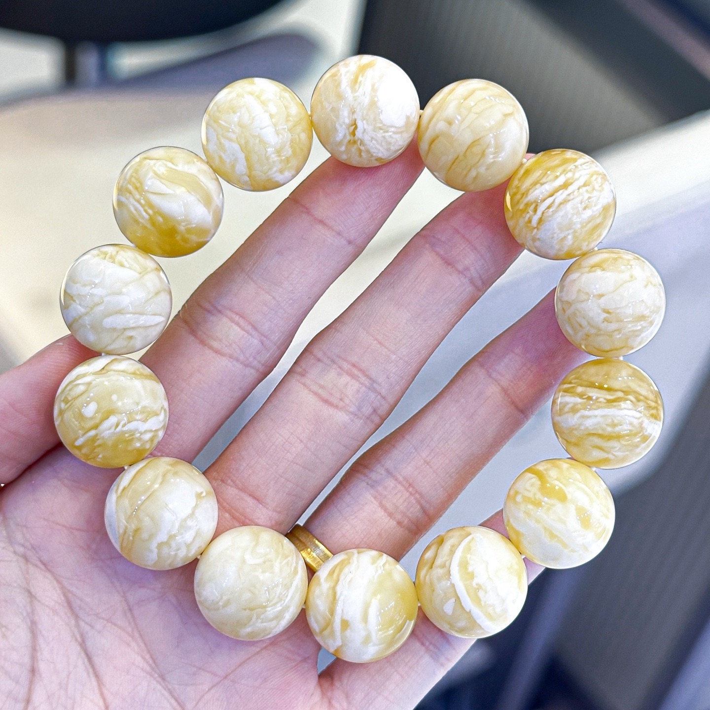 正品天然俄料精品白蜡虎皮千层雪蜜蜡16mm圆珠手串文玩珠宝饰品