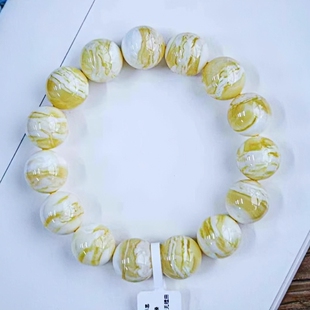 正品 天然俄料蜜蜡精品瓷白花顺纹虎皮15.2mm圆珠手串文玩珠宝饰品