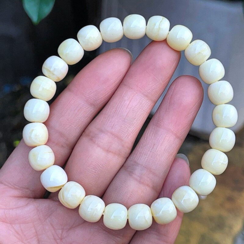 正品天然俄料精品浓蜡白花蜡蜜蜡8.5mm高桩老型手链文玩珠宝饰品