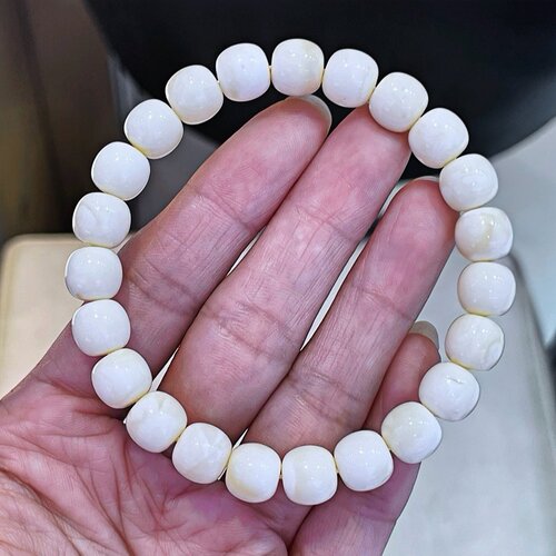 正品天然俄料高品质瓷白蜡蜜蜡9mm高桩老型女款手链文玩珠宝饰品