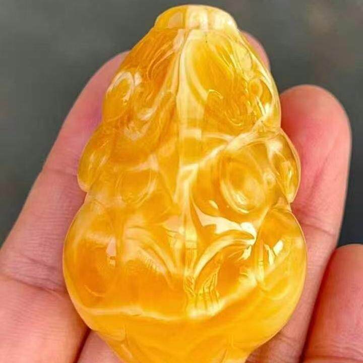 正品天然俄料高品质焦皮料橘红妖花蜜蜡貔貅吊坠文玩收藏珠宝饰品