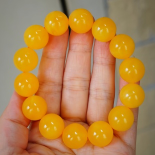 正品 天然俄料精品焦皮料满蜡鸡油黄15mm圆珠手串文玩收藏珠宝饰品