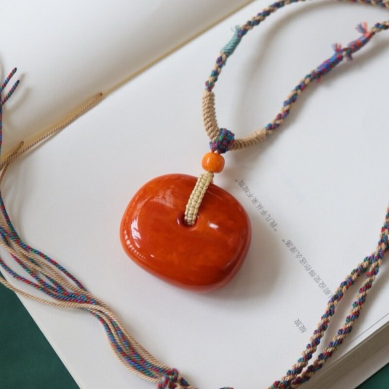 正品天然俄料精品满蜡老红花蜡蜜蜡扣子吊坠男女款文玩珠宝饰品