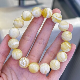 正品 天然俄料高品质白花蜡蜜蜡13mm圆珠手串文玩百搭收藏珠宝饰品