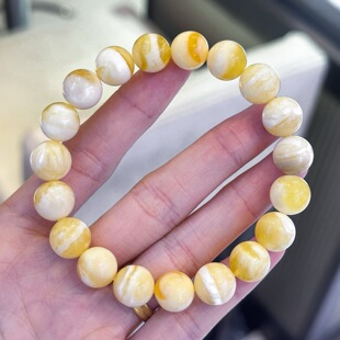 正品 单圈文玩珠宝饰品 天然俄料原矿妖花金白蜜蜡10mm圆珠手链女款