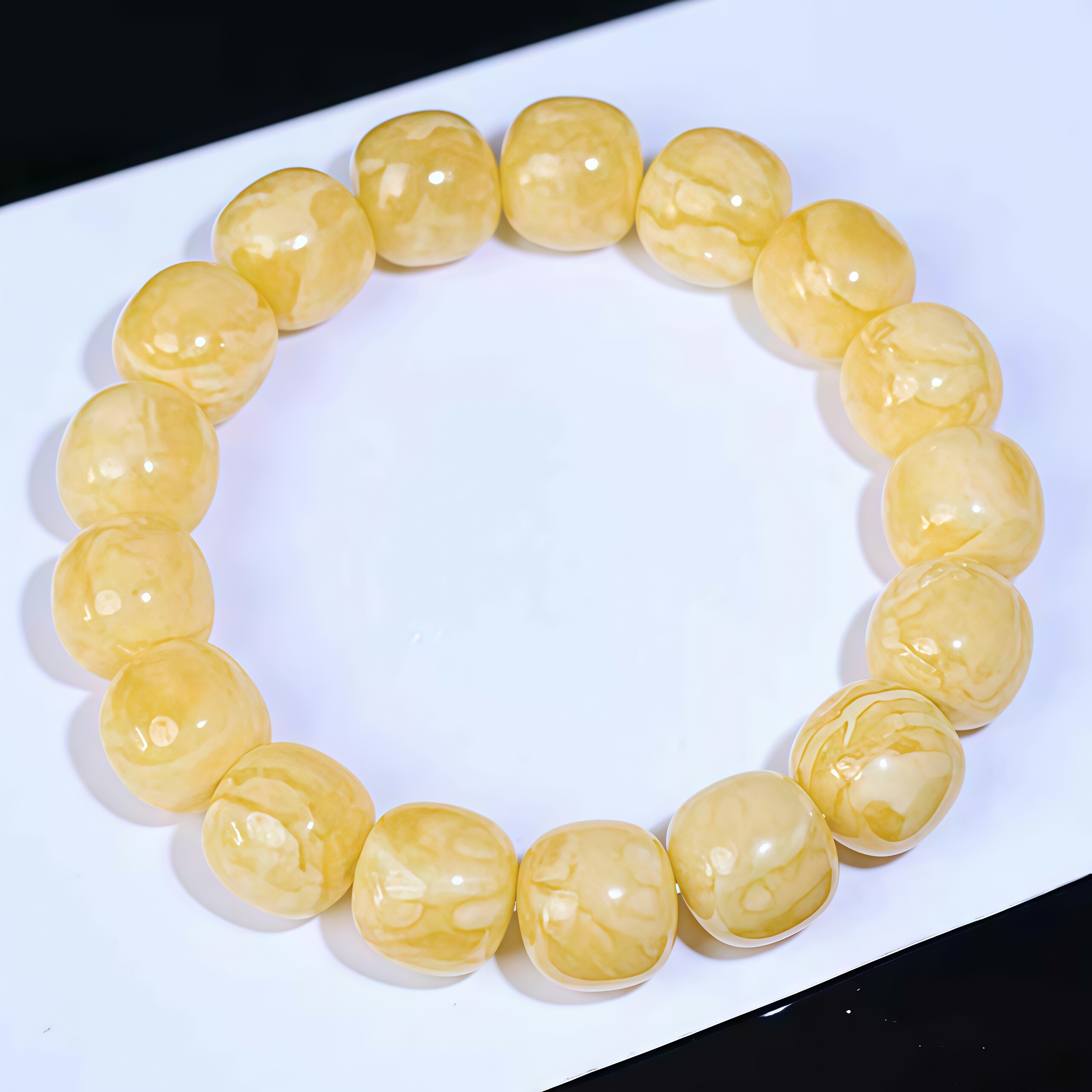 正品天然俄料蜜蜡手串瓷白妖孽花纹老型珠12mm手链文玩珠宝饰品