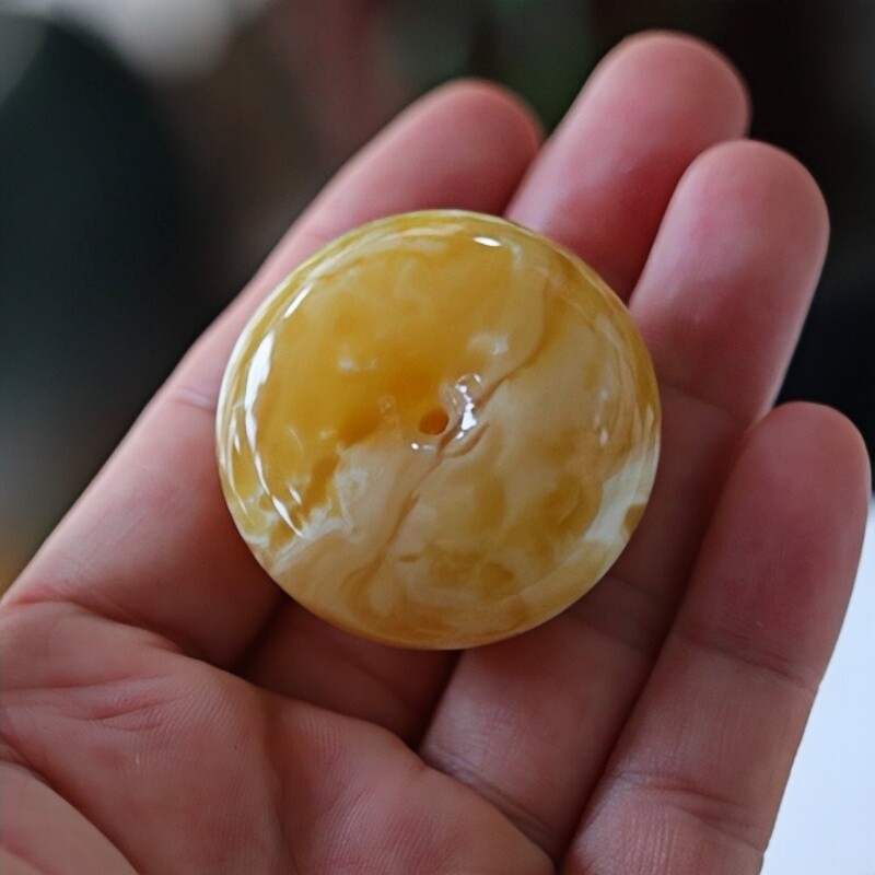 正品天然俄料蜜蜡高品质金白平安扣吊坠挂件文玩收藏工艺珠宝饰品