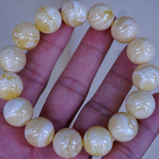 正品 天然俄料高品质溶洞瓷白花蜡蜜蜡15mm手串文玩收藏珠宝饰品