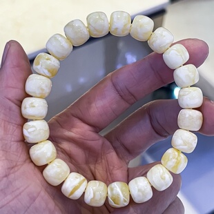 正品 天然俄料高品质白花蜡蜜蜡9.8mm老型手链文玩收藏珠宝饰品