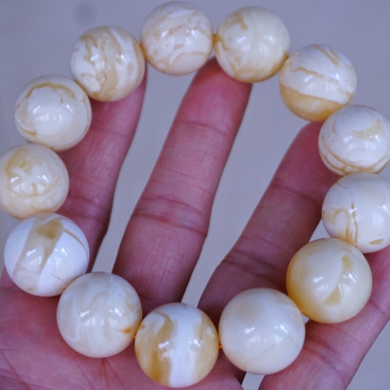 正品天然俄料高品质瓷白花蜜蜡19mm圆珠男款手串文玩收藏珠宝饰品