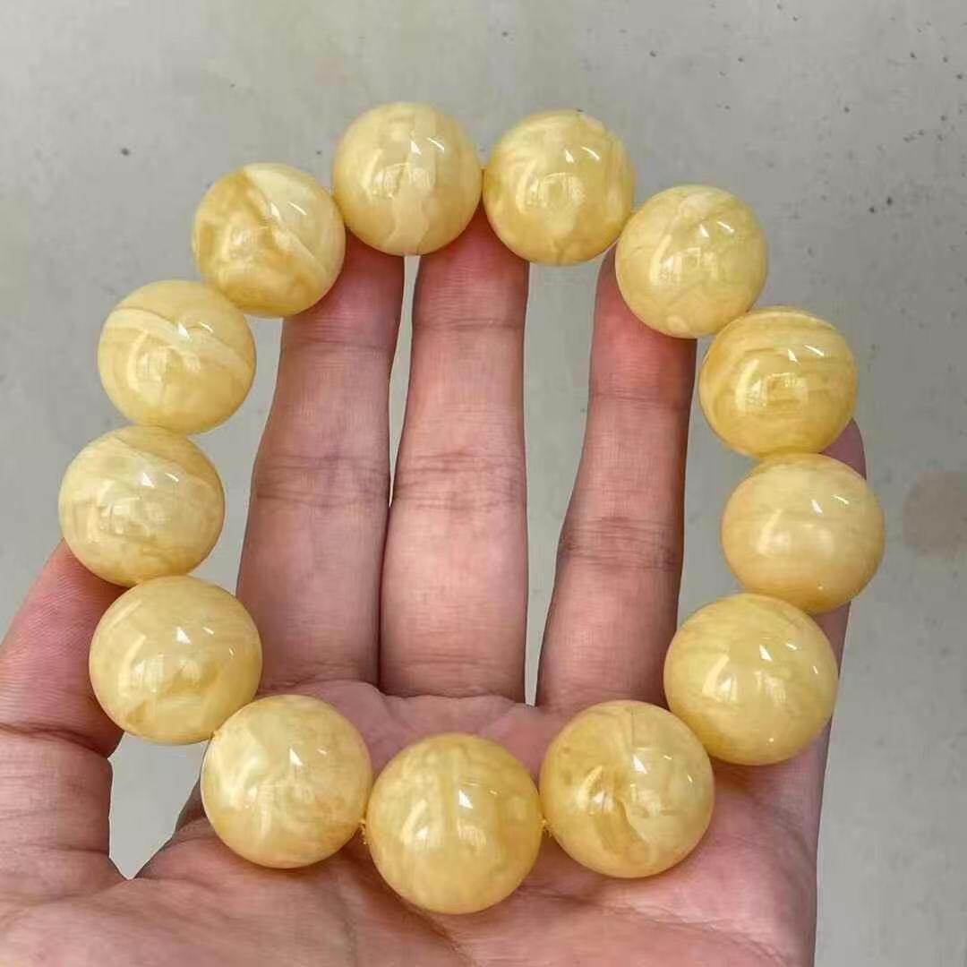 正品天然俄料蜜蜡高品质白花18mm手串男款手链文玩收藏珠宝饰品