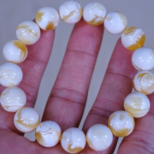 正品 天然俄料精品溶洞妖花瓷白蜡蜜蜡12mm手串文玩收藏珠宝饰品