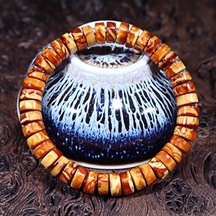 正品 天然俄料瓷白老花蜡蜜蜡8mm车轮老型手链文玩百搭珠宝饰品