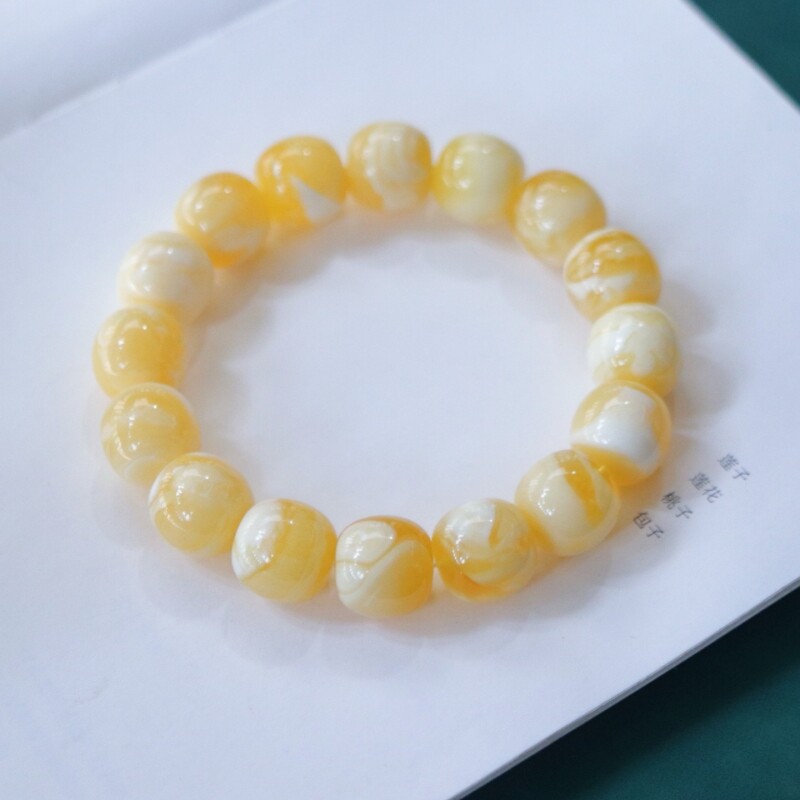 正品天然俄料原矿白花蜡蜜蜡15mm老型单圈手链男款文玩珠宝饰品