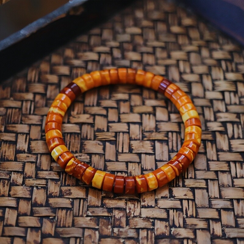 正品天然俄料满蜡红花蜡老蜜蜡 7.5mm老型手串女文玩收藏珠宝饰品