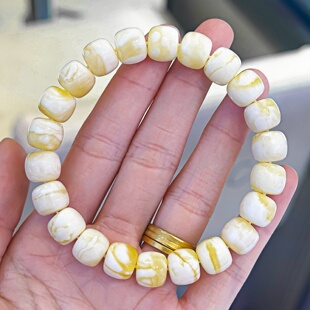 正品 天然俄料高品质白花蜡蜜蜡10.3mm老型手串文玩收藏珠宝饰品