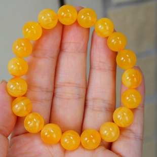 正品 天然俄料精品焦皮料满蜡鸡油黄蜜蜡10mm手串文玩收藏珠宝饰品