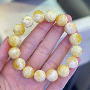 正品 天然俄料精品白花蜡蜜蜡12mm圆珠手链文玩收藏百搭珠宝饰品