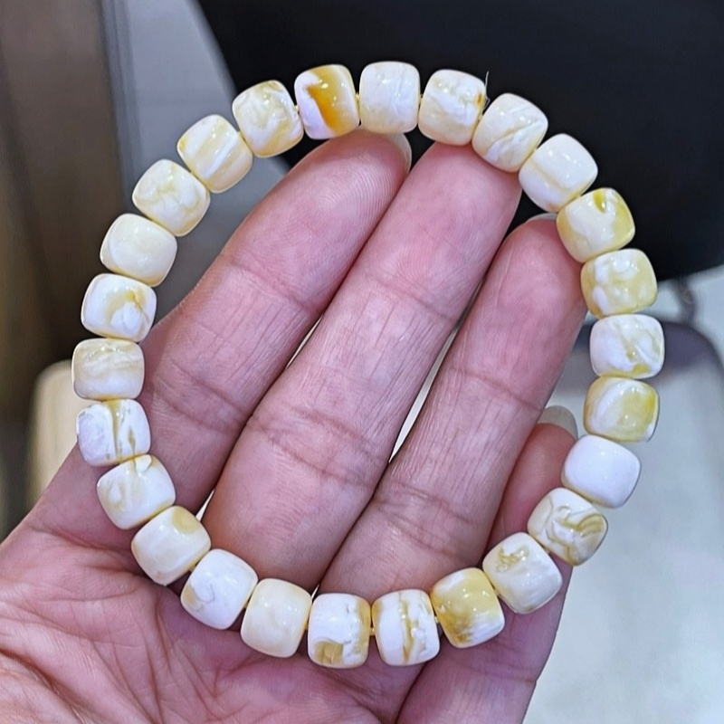 正品天然俄料高品质浓白妖花蜜蜡8.4mm老型手链女款文玩珠宝饰品