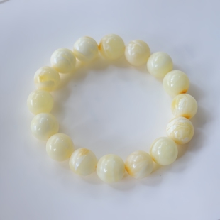 正品 手串文玩收藏珠宝饰品 天然俄料精品白花蜡蜜蜡12mm圆珠女款