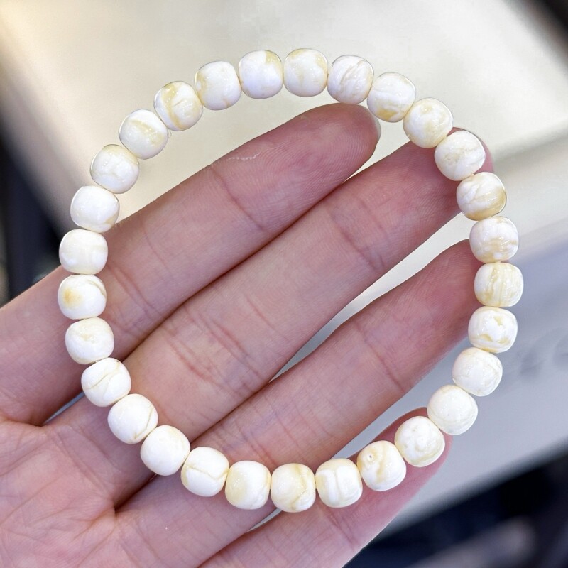 正品天然俄料精品白花蜡蜜蜡6.5mm老型手链女款文玩百搭珠宝饰品