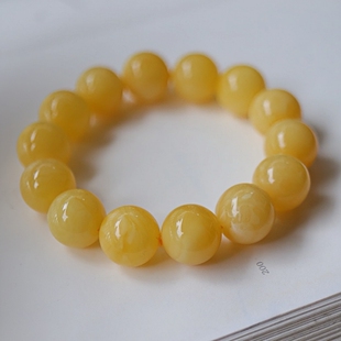 正品 天然俄料高品质满蜡黄白花蜜蜡16mm圆珠手串文玩收藏珠宝饰品