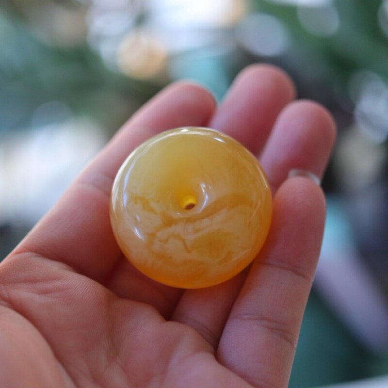 正品天然俄料精品金白蜡蜜蜡 平安扣 吊坠挂件文玩百搭珠宝饰品