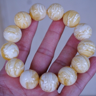 正品 天然俄料精品虎皮纹瓷白花蜜蜡19mm圆珠手串文玩收藏珠宝饰品