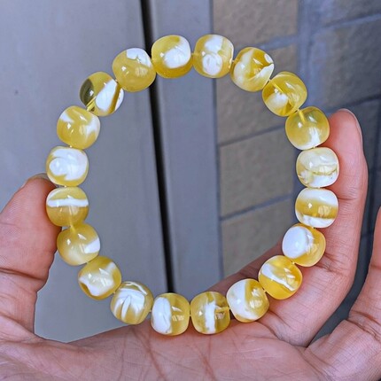 正品天然俄料橘底妖花金瓷白蜡蜜蜡11mm老型手链女款轻奢珠宝饰品