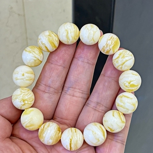 正品 天然俄料蜜蜡高品质虎皮白花15mm圆珠手串文玩收藏珠宝饰品