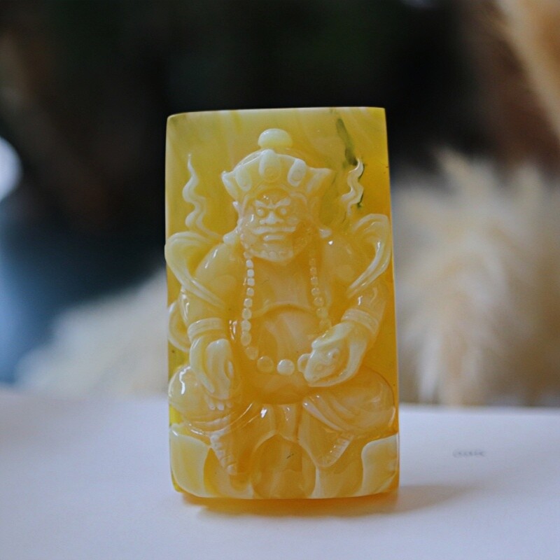 正品天然俄料高品质金白蜡蜜蜡 黄财神 牌子吊坠文玩百搭珠宝饰品