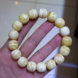 正品 天然俄料精品瓷白虎皮纹蜜蜡13.9mm老型手串文玩收藏珠宝饰品