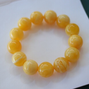 正品 手串文玩收藏珠宝饰品 天然俄料高品质黄白花蜜蜡18mm圆珠男款