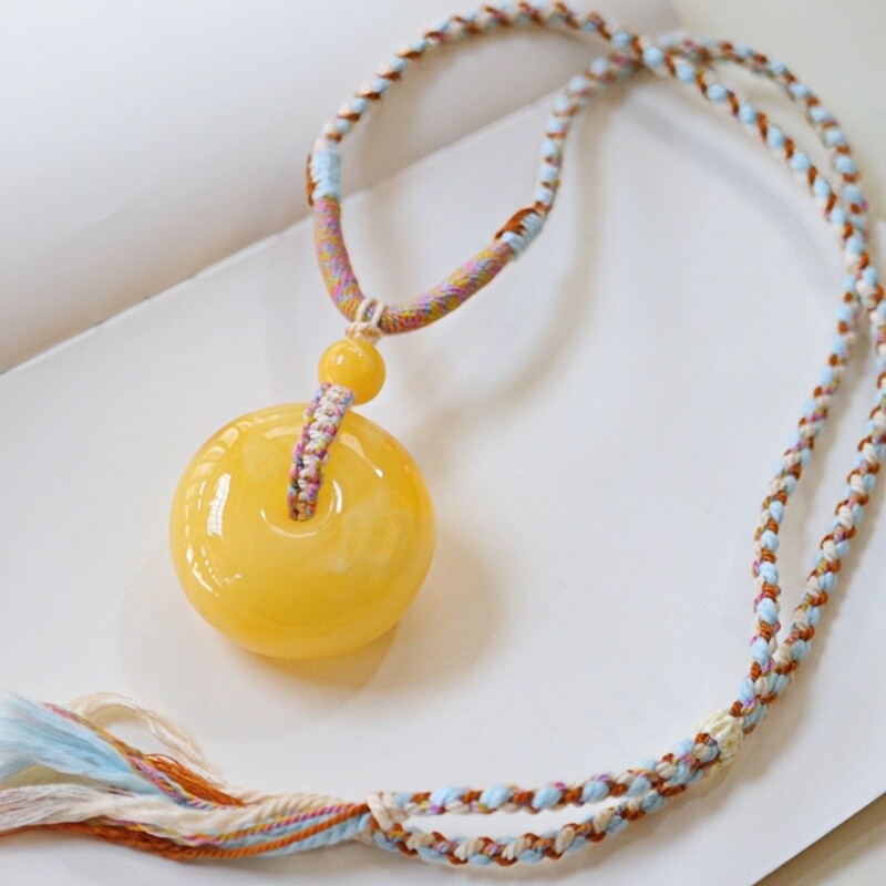 正品天然俄料精品原矿满蜡蜜蜡 平安扣 吊坠女款时尚百搭珠宝饰品