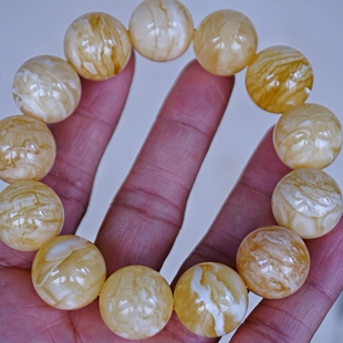 正品 天然俄料精品虎皮纹白花蜡蜜蜡18mm圆珠手串文玩收藏珠宝饰品