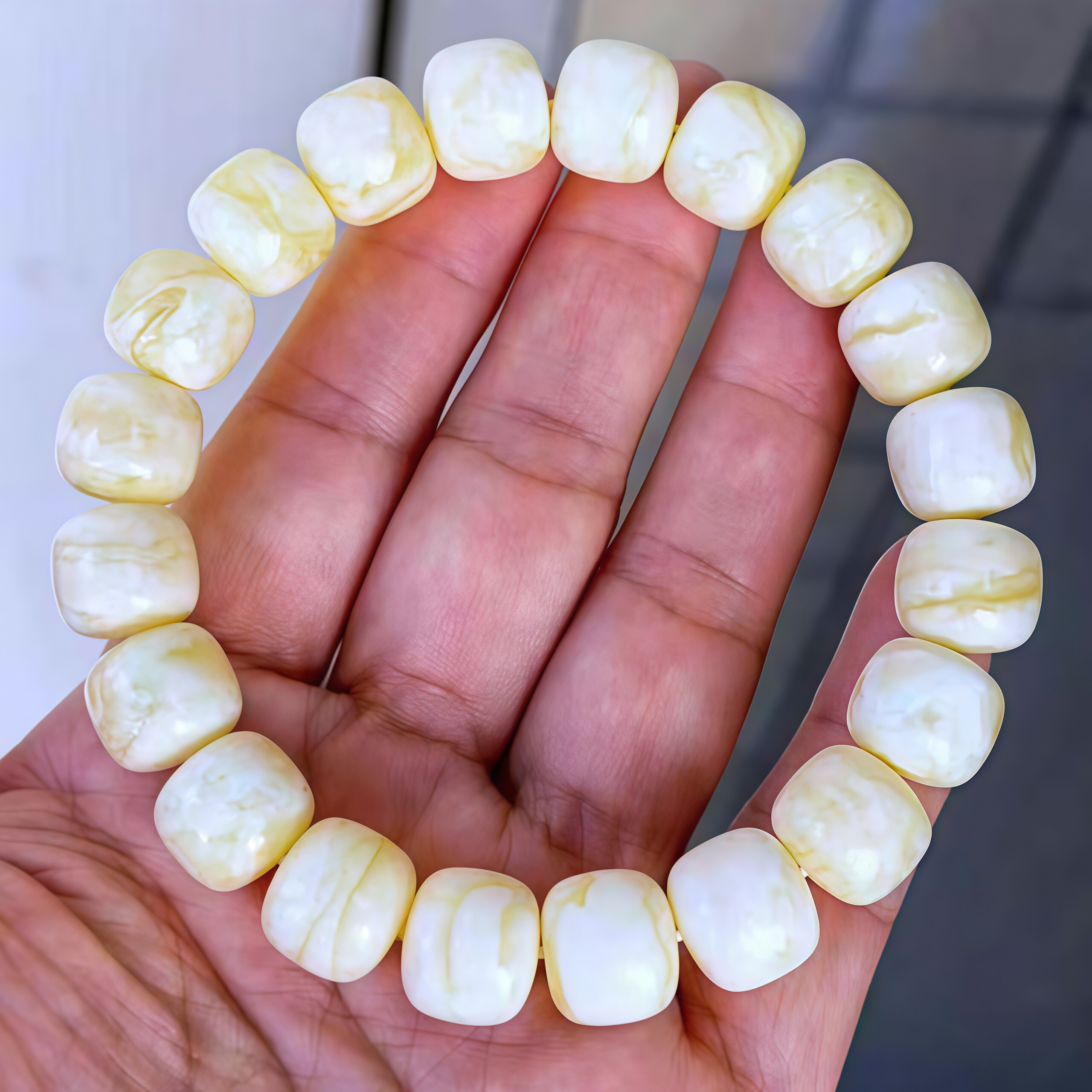 正品天然俄料蜜蜡手串11mm瓷白蜡老型珠手链孤品文玩收藏珠宝饰品