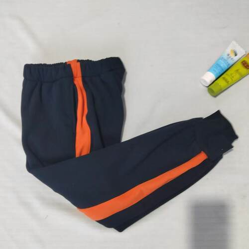 藏蓝色校服裤子宽橘红杠收口束口束脚春秋中小学生运动休闲裤定制