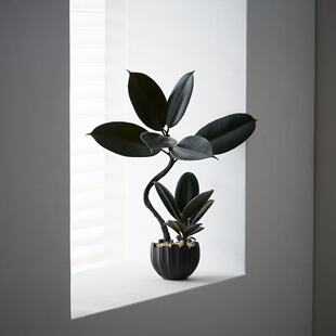 中古侘寂风造型双株橡皮树植物茶室内装 饰好养盆栽净化空气绿植