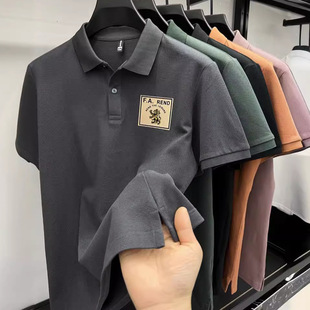polo衫 2025年新款 短袖 夏季 100%纯棉丝光休闲商务T恤下摆开衩 男士